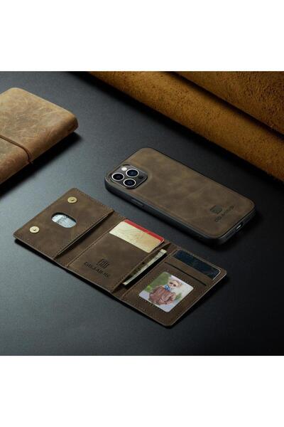 MEGA CASE Apple iPhone 15 Pro Max Compatible Leather (Suni) Magnetic Detachable Wallet Back Cover Case Brown