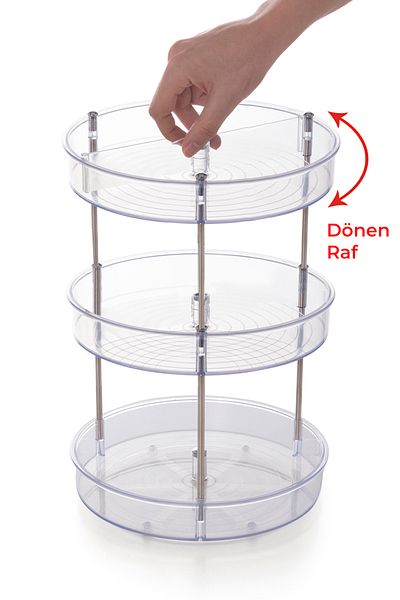 Prima Nova Elpida Transparent Makeup Organizer - Three Tier Rotating Shelf, Bathroom and Kitchen Set