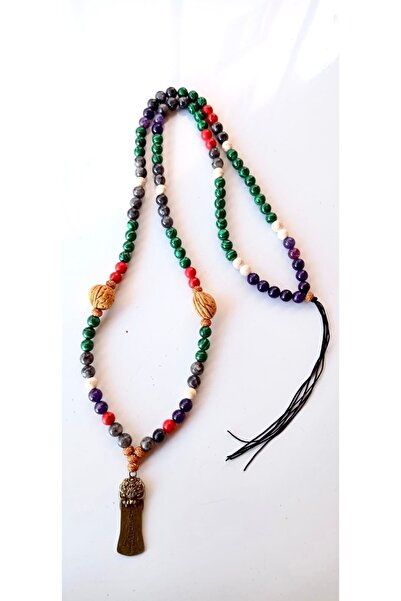 PİRAMİGO Pirinç Pixiu Koruyucu Doğal Taş Tohum 108 Mala Mercan Labradorit Ametist Malakit Jasper