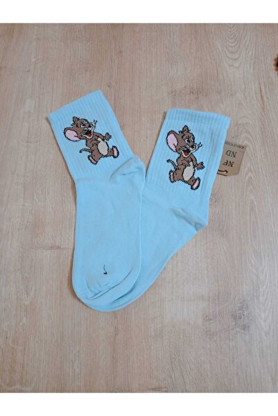 ENEFENDİ Джери памучни чорапи с животински принт, дамски сини чорапи, безшевни чорапи, размер 36-40