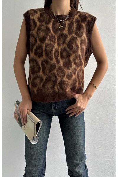 yeditepe fashion Cycling Neck Leopard Patterned Knitting Sweater