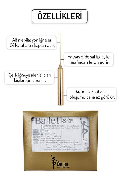 Ballet 1 Piece K2 Gold Hair Removal Needle Original K2 Gold Needle