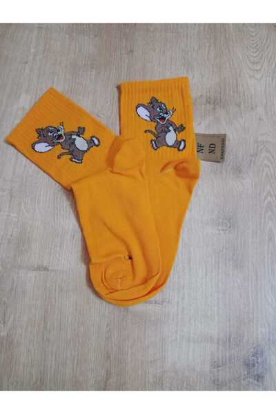 ENEFENDİ Джери памучни чорапи с животински принт, дамски оранжеви чорапи, безшевни чорапи, размер 36-40