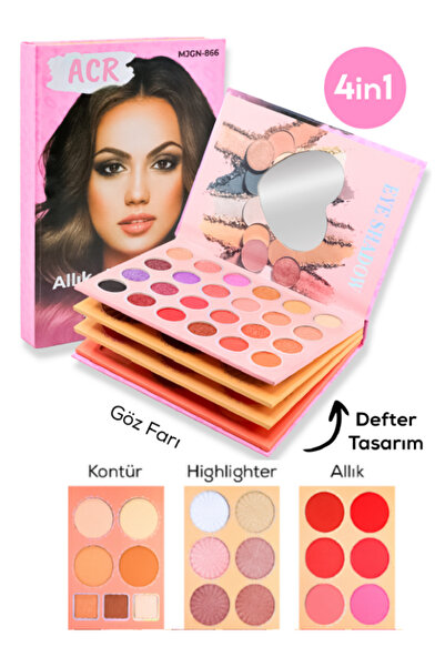 Acarlar Ticaret Acarlar Kitap Tipi Aynalı Lüx 43 Parça Makyaj Kiti Far,highli...