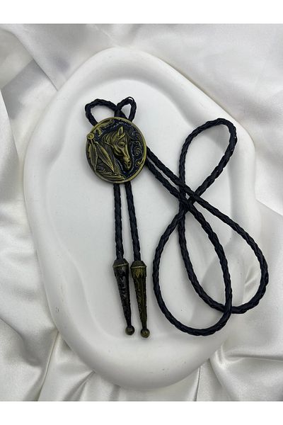 Yıldız Accessory ربطة عنق بولو برونزية عتيقة - نقش معدني، رباط جلدي، إكسسوارات تنكرية قابلة للتعديل