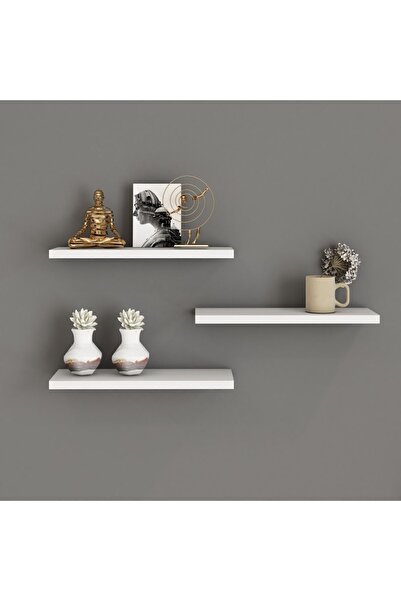 Modalanka Dekoratif Tasarım 3'lü Uçan Raf Kitaplık Gizli Bağlantılı Raf Aksesuar Rafı Beyaz