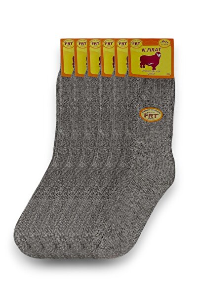 FIRAT Fırat Kadın Geleneksel Baskılı Gri Yün Kışlık Soket Çorap 6 Çift