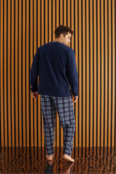 MEBA Ανδρικό σετ πιτζάμες Navy Blue Fleece - Χειμώνας, Καρό σχέδιο, Ζεστό, Πρωτοχρονιά 6100-6