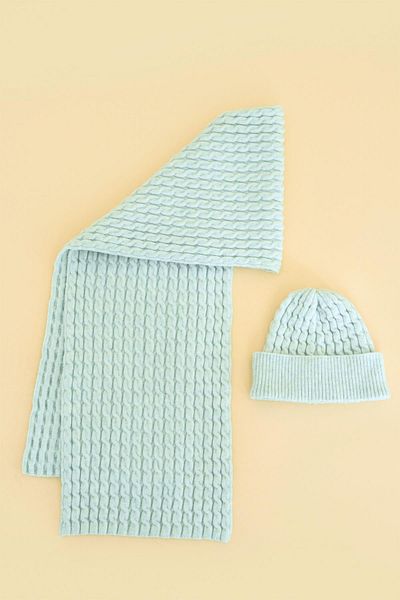 CHUBA Soft Button Knitwear Hair Knitting and Beanie Set for Kids Ages 7-9 and 10-12 - Mint Chkıds103