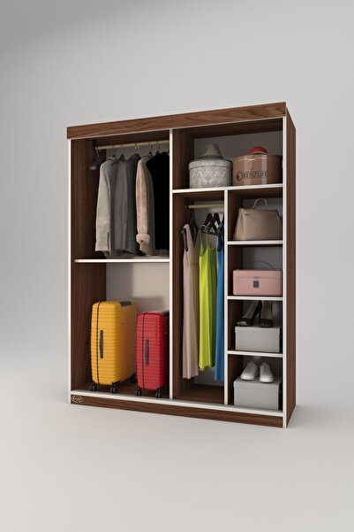 Kenzlife Gardırop Sürgülü Kapaklı Kapılı 140 Papatya Cvz Aynalı Gardolap Dolap