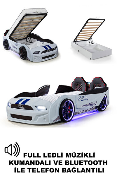 Ferramini Bazalı Arabalı Yatak Kapıları Açılan Mustang Full Ledli Kumandalı ve Müzikli