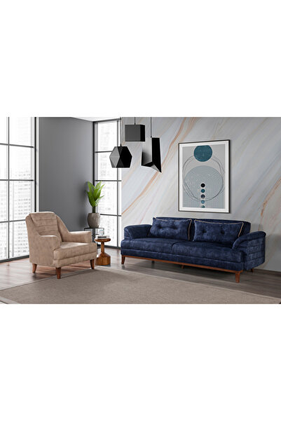 ALLERMO MOBİLYA Madrid Koltuk Takımı Bora Lacivert Krem