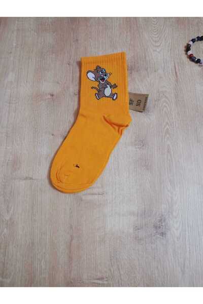 ENEFENDİ Джери памучни чорапи с животински принт, дамски оранжеви чорапи, безшевни чорапи, размер 36-40