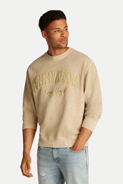 Tommy Hilfiger TJM RLX VINTAGE VARSITY CREW Erkek BEJ Sweatshirt DM0DM20262ACT
