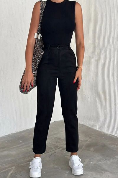 Swana Black Suede Women's Carrot Pants