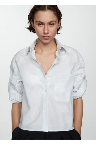MANGO Woman Cămașă în dungi 100% bumbac