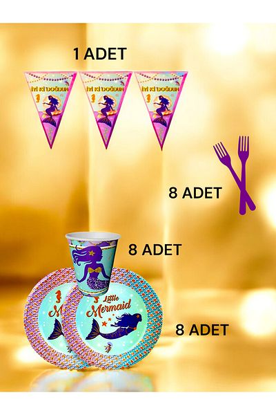 VibeHome Mermaid Themed S Pack for 8 - Birthday Party and Fun Events