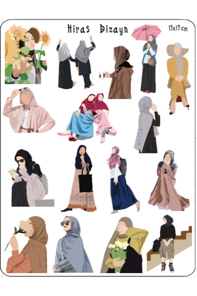 Hiras Dizayn Tesettürlü Kızlar Müslim Girl Hijab İslami Sticker Etiket Planla...