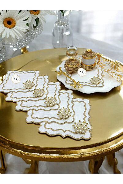 Altın Çeyiz Tekstil TAŞLI KOKTEYL SUNUMLUK PEÇETESİ SARI TAŞLI 6 ADET