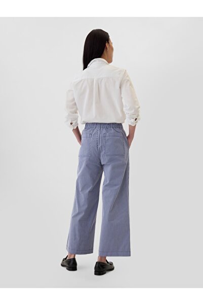 GAP Kadın Mavi Mid Rise Çizgili Easy Wide-Leg Khaki Pantolon