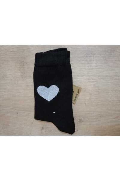 ENEFENDİ Меки бамбукови черни чорапи - без шевове, с блестящо сърце, размер 36-40