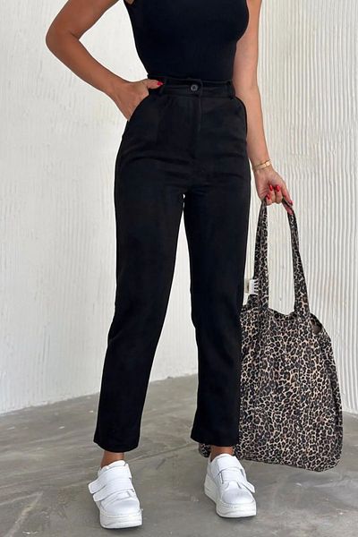 Swana Black Suede Women's Carrot Pants