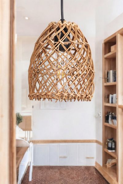 oceanpoint Bohemian Style Natural Rattan Pendant Lamp Chandelier Handmade Decorative Lighting Small Size (20cm)