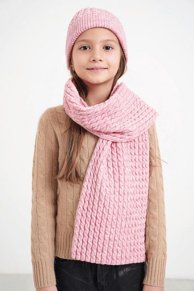 CHUBA Pink Soft Button Knitwear Hair Knit and Beanie Set for Kids Ages 7-9 and 10-12 - Chkıds103