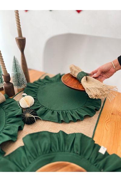 KaiHome Pachet de 2 100% in. Volane detaliat rotund american de servire/Supla VERDE