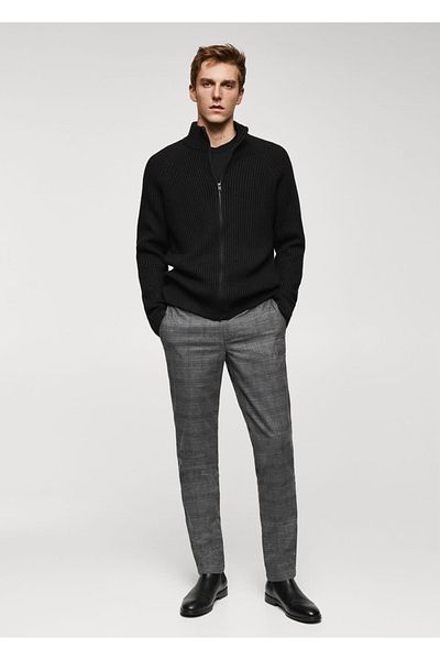 MANGO Man Slim Fit Checked Cotton Trousers