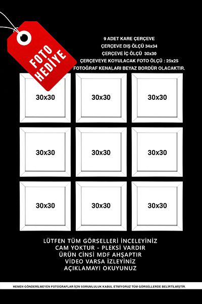 bymat 9 bucăți 30x30 cadru - cadru alb - cadru foto pătrat MDF