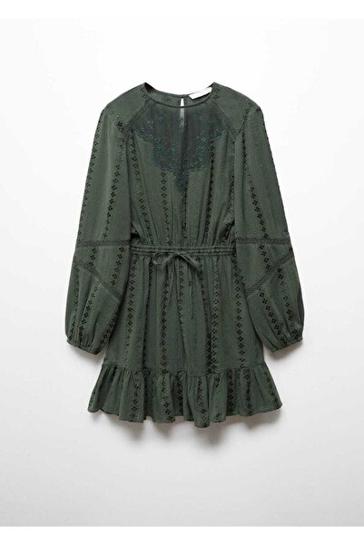 MANGO Woman Kabarık kollu işlemeli elbise