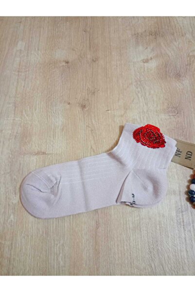 ENEFENDİ 36-40 Размер Безшевни памучни дамски чорапи с розов мотив - Gültaş Детайлни и ароматизирани с ликра