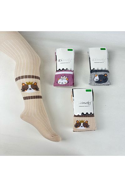 ekinoks socks Памучни чорапогащи с котешки мотив, различни цветове, за момиче, бебе/дете (ЦЕНА ЗА ЕДНА БРОЙКА)