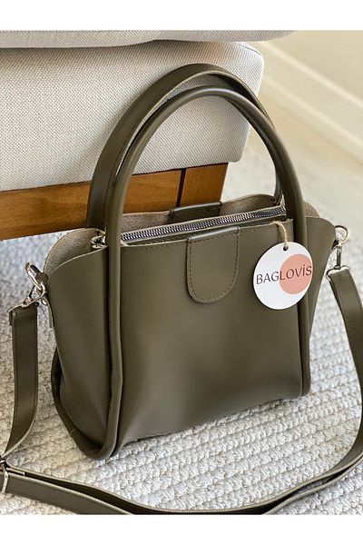 BAGLOVİS Magnetic Closure Khaki Women's Shoulder Bag with Extra Closure