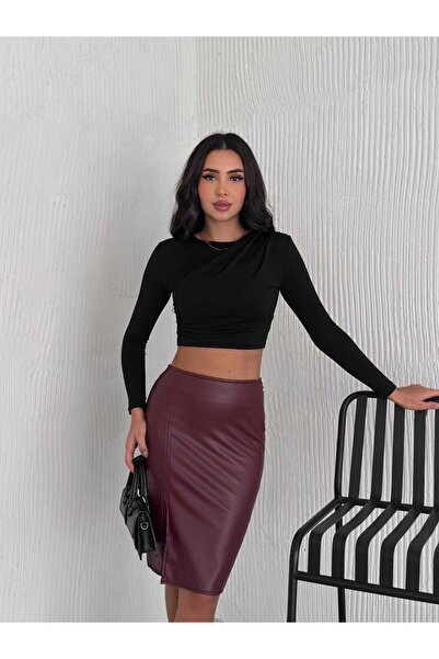 Zula Moda Спідниця великого розміру з розрізом, олівцева спідниця зі штучної шкіри