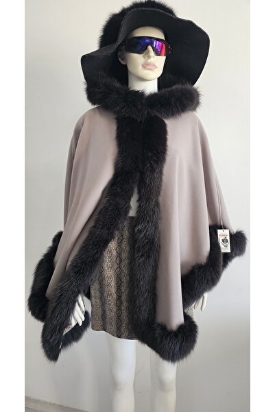 Tuana Leather Kaşe Kapşonlu Panço