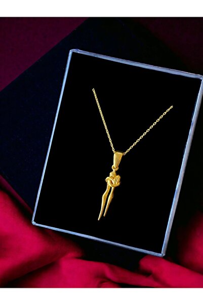 Alaja Silver Sarılan Çift Parlak Tasarım Gold Rengi 925 Ayar Gümüş Kolye