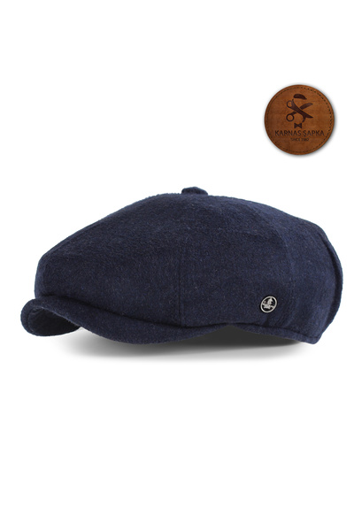 KARNAS ŞAPKA Dark Blue Wool Cotton Winter Fabric Tommy Shelby Mantel Hat (Slip-Proof Satin Quilted Stitched Lining)