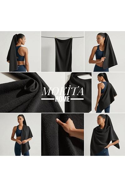 Mokita Home 30X120'Cm Antibacterial Black Sports Towel - Cotton, Gym Fitness, Boxing Tennis