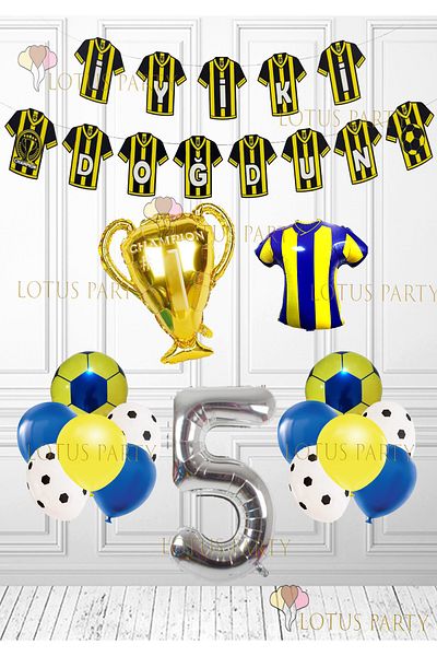 LOTUS PARTY Σετ γενεθλίων Fan Yellow Navy με θέμα το ποδόσφαιρο - Yellow Navy Jersey Καλή γενέθλια 5 ετών