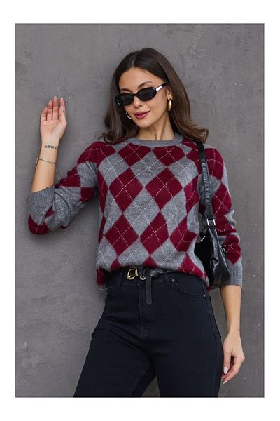 Elif Özbey Butik Pulover moale cu model roșu Claret Baklava