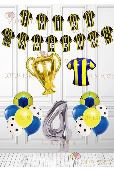 LOTUS PARTY Σετ γενεθλίων Fan Yellow Navy με θέμα το ποδόσφαιρο - Yellow Navy Jersey Καλή γενέθλια 4 ετών