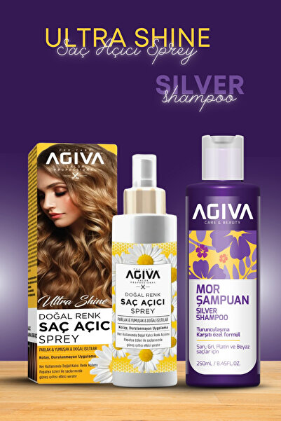 Agiva Ultra Shine Saç Açıcı Sprey & AGIVA Mor Şampuan | Doğal Renk Açıcı + Turunculaşma Karşıtı Bakım