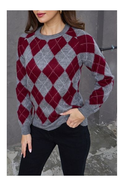 Elif Özbey Butik Pulover moale cu model roșu Claret Baklava