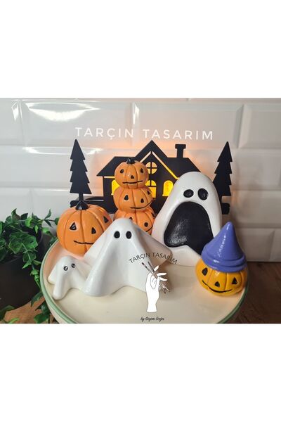 TARÇIN TASARIM Balkabağı Dekor ,Halloween,3 Adet Halloween Hayalet ve 3 Adet ...
