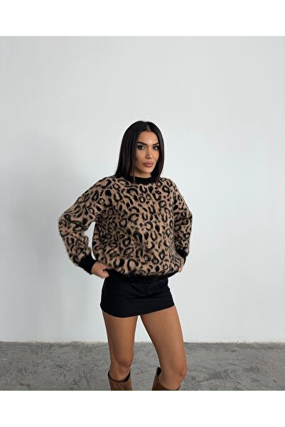 MAYEN MODA Kadın Leopar Desen Kazak