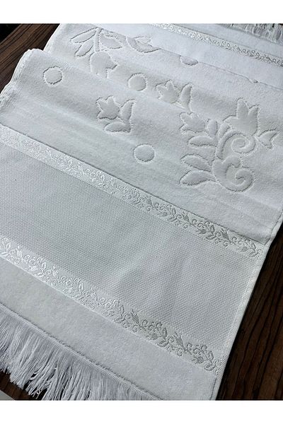 mihriban 2 Τεμάχια 50x90 Soft Etamin - Jacquard Ecru Πετσέτα προσώπου με κρόσσια