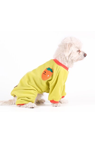 Peti Tailor KÖPEK KIYAFETİ PET SHOP POLAR TULUM BENETTON FISTIK TURUNCU RİBANALI