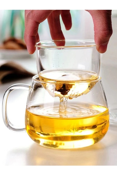 Qerhome Bamboo Mug with Borosilicate Glass Strainer and Lid 350 ml